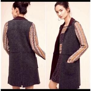 Moth for ANTHROPOLOGIE NWT Gray Wool Warm Long Knit Sweater VEST pockets Sz S